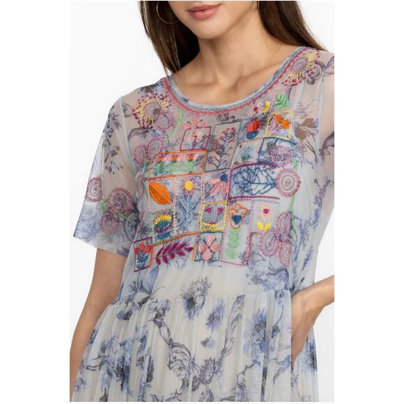 EUC Johnny Was $350 Logan Tierred Embroidered Mesh Maxi Dress - Picture 2 of 9